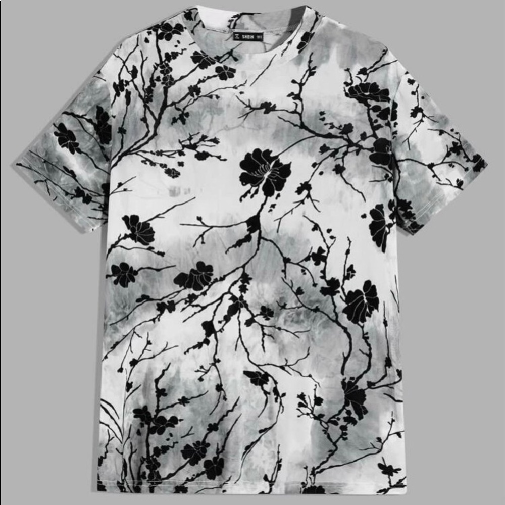 Guys Tie Dye Floral Flocked Mesh Top